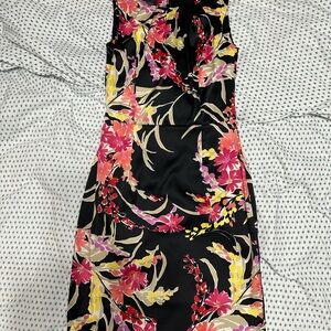 AB Studio Black and Pink Floral Midi Dress